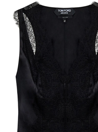 Shop Tom Ford Black Top With Transparent Floral Lace Inserts