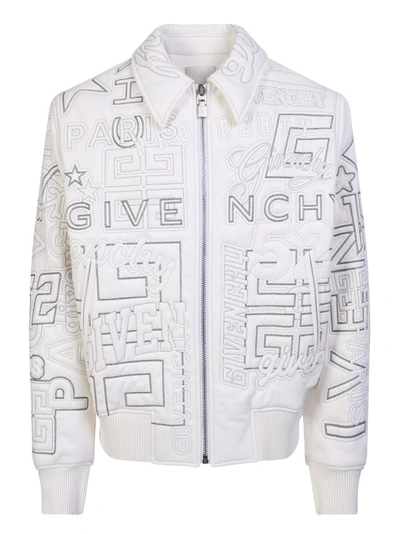 Shop Givenchy Quilted White Leather Bomber Jacket