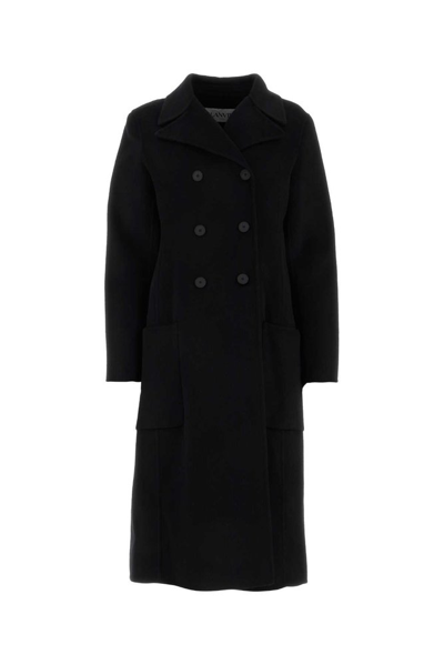 Shop Lanvin Double Breasted Long Sleeved Coat In Black