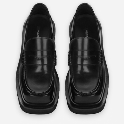 Shop Dolce & Gabbana Brushed Calfskin Loafers In Black