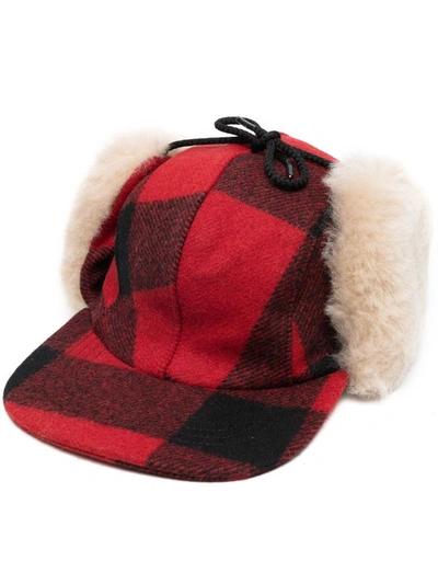 Shop Filson Checked Shearling-trim Cap In Red