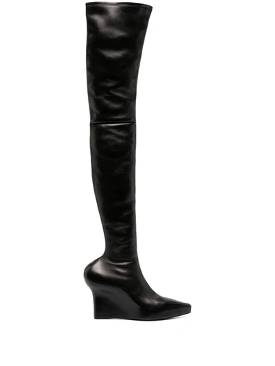 Shop Givenchy Leather Over The Knee Heel Boots In Black