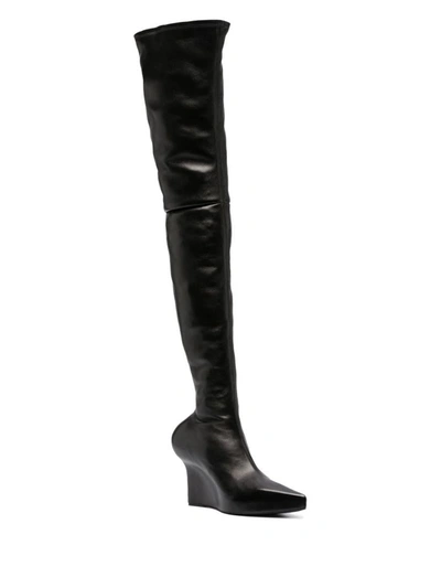 Shop Givenchy Leather Over The Knee Heel Boots In Black