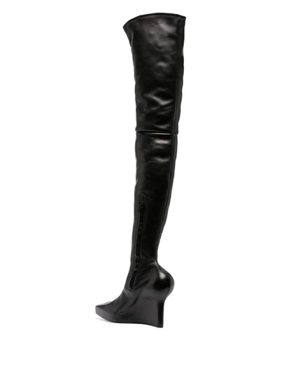 Shop Givenchy Leather Over The Knee Heel Boots In Black