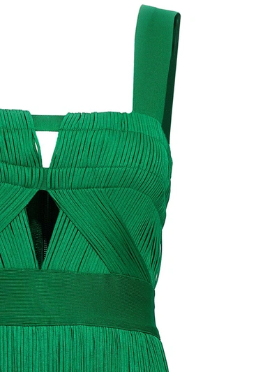 Shop Herve Leger Hervé Léger Fringed Dress In Green