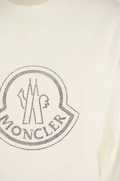 Shop Moncler Logo Sweatshirt With Crystals In White