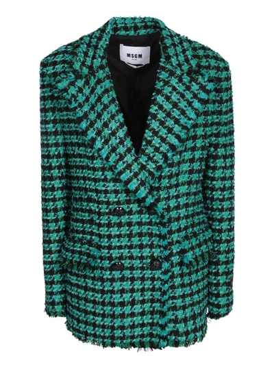 Msgm Green Tweed Blazer In Green