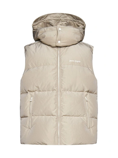 Shop Palm Angels Coats In Beige White