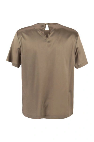 Shop Peserico Silk Satin T-shirt In Camel