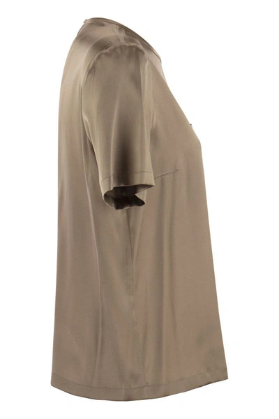 Peserico Silk Satin T-shirt In Camel