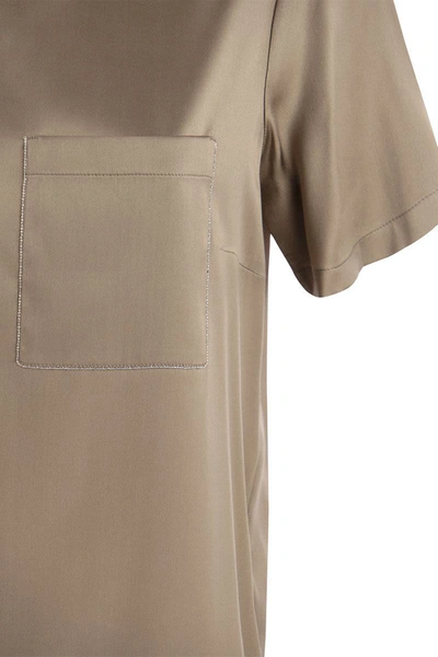 Shop Peserico Silk Satin T-shirt In Camel