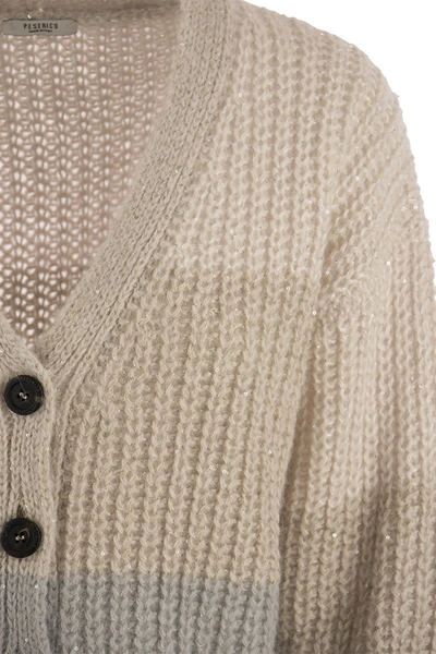 Shop Peserico Suri Alpaca Blend Block Colour Cardigan With Sequins In Beige