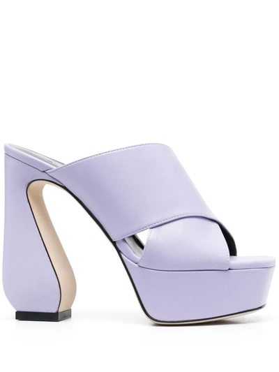 Shop Si Rossi Leather Heel Mules In Lilac