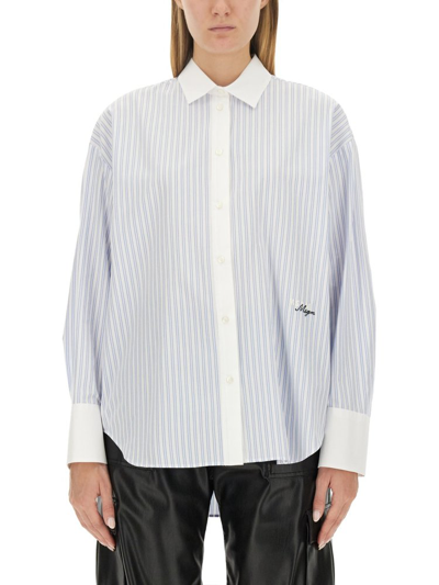 Shop Msgm Striped Oversized Shirt In Blue