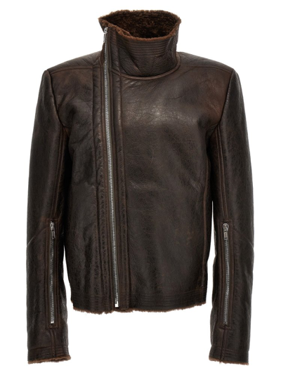 Shop Rick Owens Bauhaus Zip Detailed Leather Jacket In Brown