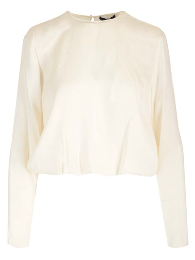 Shop Theory Crewneck Belted Waist Blouse In White