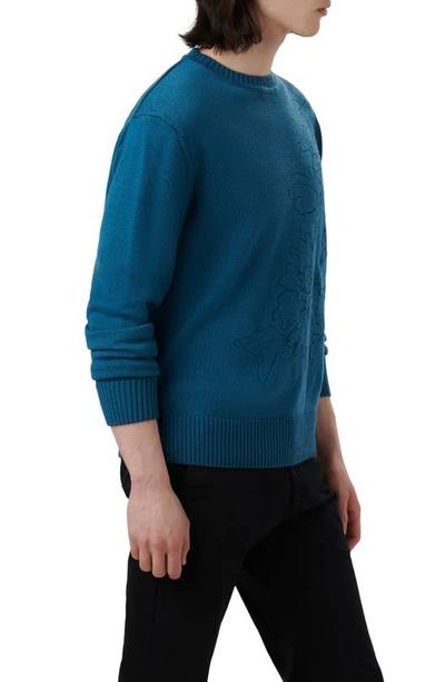 Shop Bugatchi Embroidered Merino Wool Crewneck Sweater In Cobalt