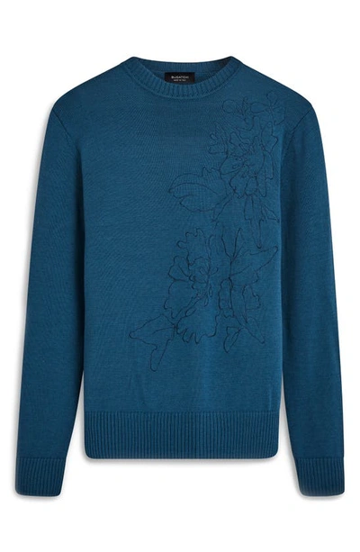 Shop Bugatchi Embroidered Merino Wool Crewneck Sweater In Cobalt