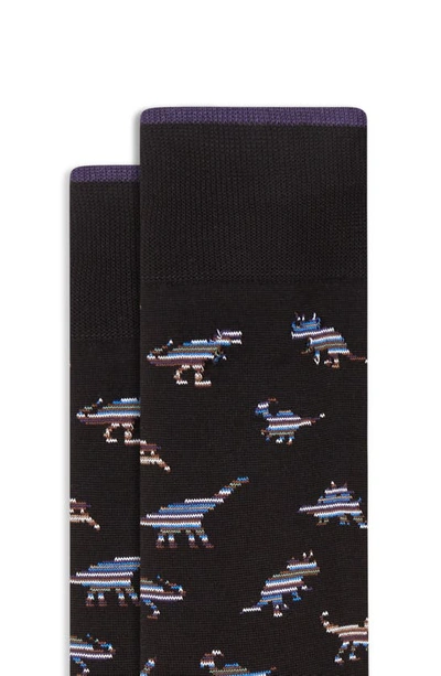 Shop Bugatchi Stripe Dinosaur Dress Socks In Black