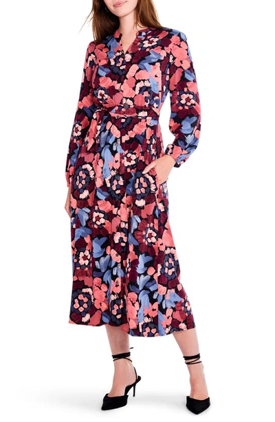 Shop Nic + Zoe Floral Long Sleeve Midi Shirtdress In Red Multi