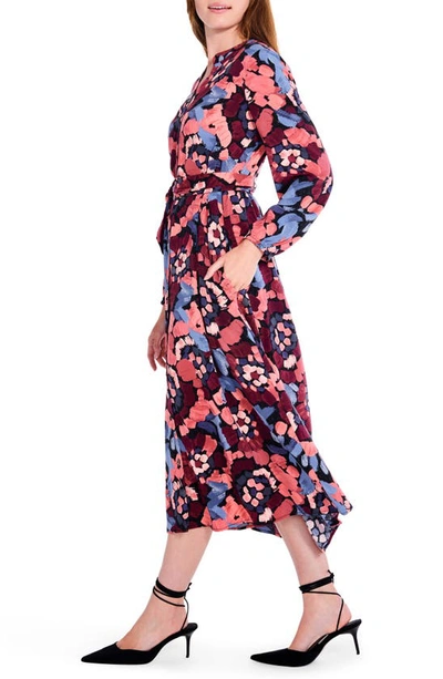 Shop Nic + Zoe Floral Long Sleeve Midi Shirtdress In Red Multi