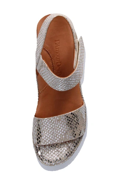 L'amour Des Pieds Abrilla Slingback Platform Sandal In Silver/gold Snake Print