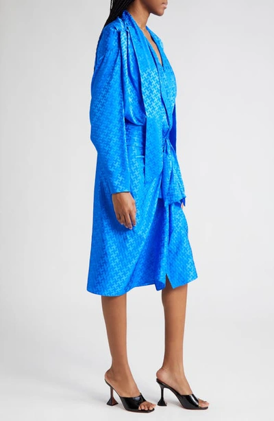 Shop Mother Of All Malani Long Sleeve Stretch Silk Jacquard Dress In Royal Blue