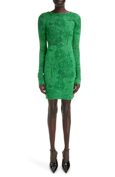 Shop Givenchy Floral Jacquard Long Sleeve Knit Minidress In Absynthe Green