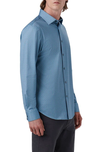 Shop Bugatchi James Ooohcotton® Geometric Print Button-up Shirt In Peacock
