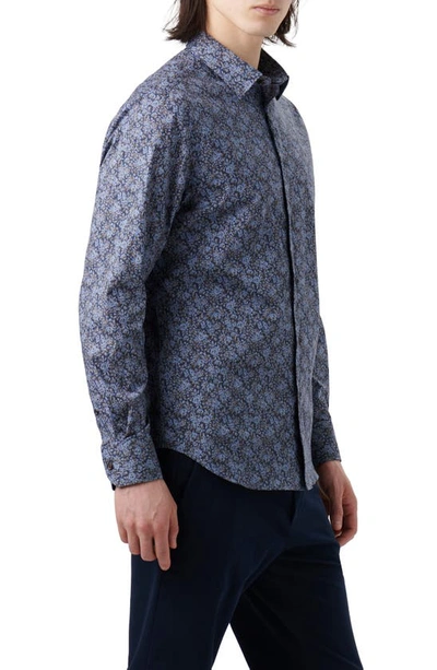 Shop Bugatchi Julian Shaped Fit Floral Stretch Cotton Button-up Shirt In Navy