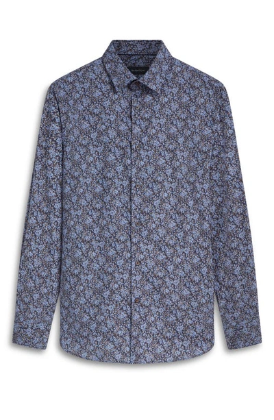 Shop Bugatchi Julian Shaped Fit Floral Stretch Cotton Button-up Shirt In Navy