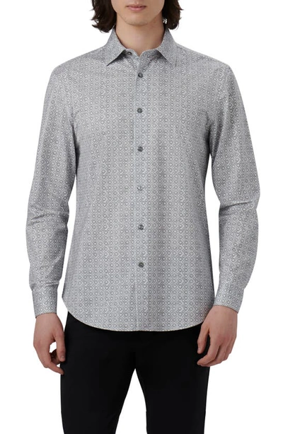 Shop Bugatchi James Ooohcotton® Diamond Print Button-up Shirt In Cement