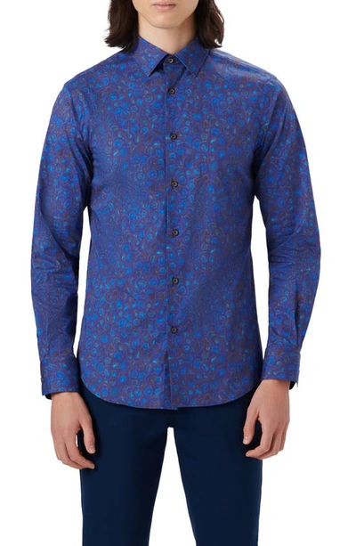 Shop Bugatchi Shaped Fit Geo Print Stretch Cotton Button-up Shirt In Copper