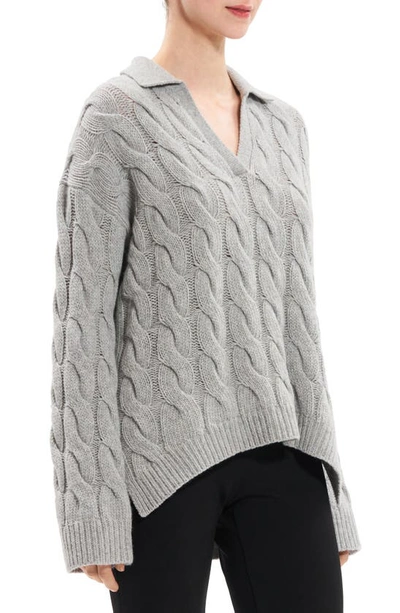 Shop Theory Karenia Cable Knit Wool & Cashmere Sweater In Light Heather Grey