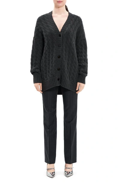 Shop Theory Cable Knit Wool & Cashmere Cardigan In Charcoal