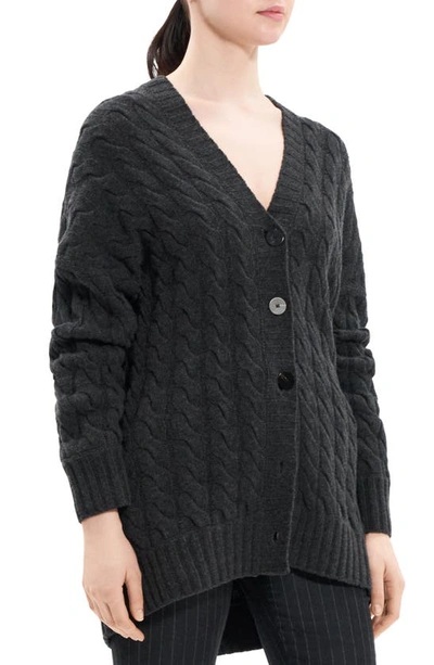 Shop Theory Cable Knit Wool & Cashmere Cardigan In Charcoal