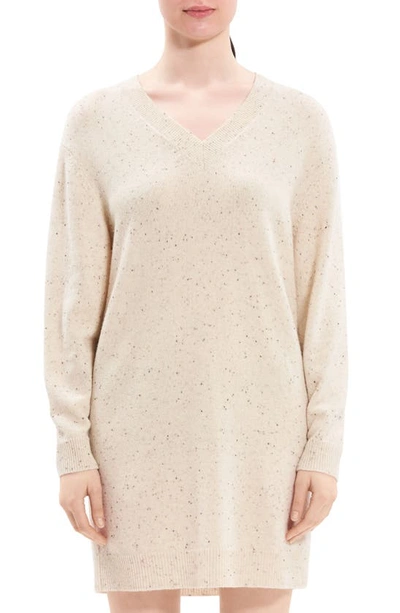 Shop Theory Donegal Long Sleeve Wool & Cashmere Sweater Dress In Cream Multi