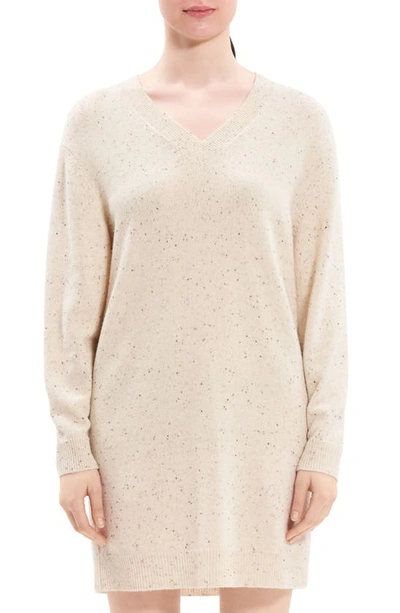 Theory Wool-cashmere Short Donegal Sweater Dress In Cream Multi