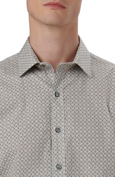 Shop Bugatchi Julian Shaped Fit Geometric Print Stretch Cotton Button-up Shirt In Cement