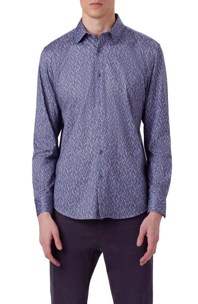 Shop Bugatchi James Ooohcotton® Abstract Print Button-up Shirt In Navy