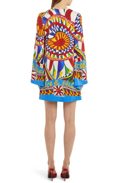 Shop Dolce & Gabbana Mixed Print Long Sleeve Stretch Silk Dress In Red Multicolor