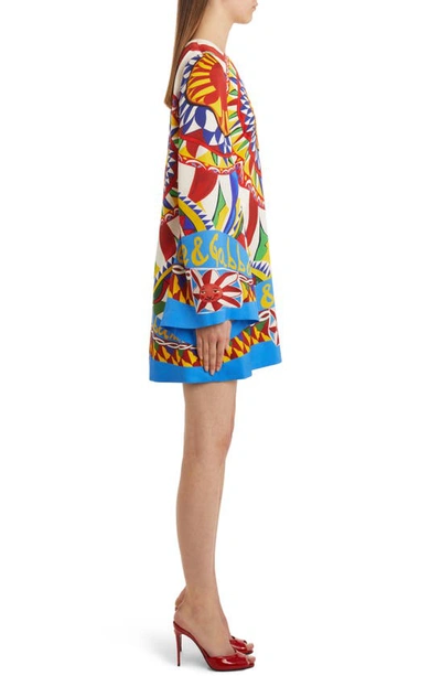 Shop Dolce & Gabbana Dolce&gabbana Mixed Print Long Sleeve Stretch Silk Dress In Red Multicolor