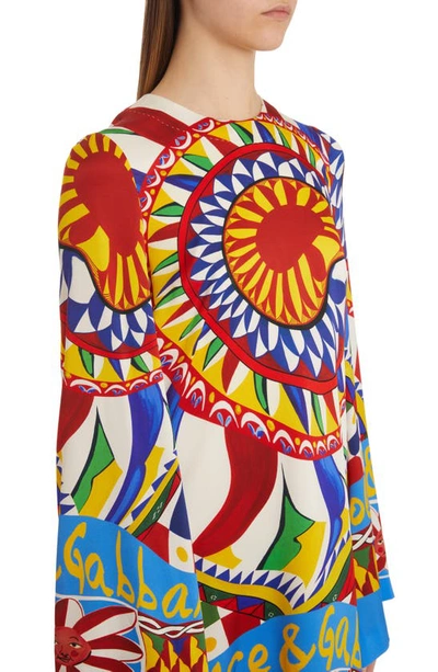 Shop Dolce & Gabbana Mixed Print Long Sleeve Stretch Silk Dress In Red Multicolor