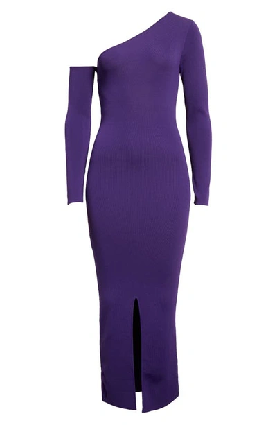 Shop Mother Of All Federica One-shoulder Long Sleeve Body-con Dress In Purple