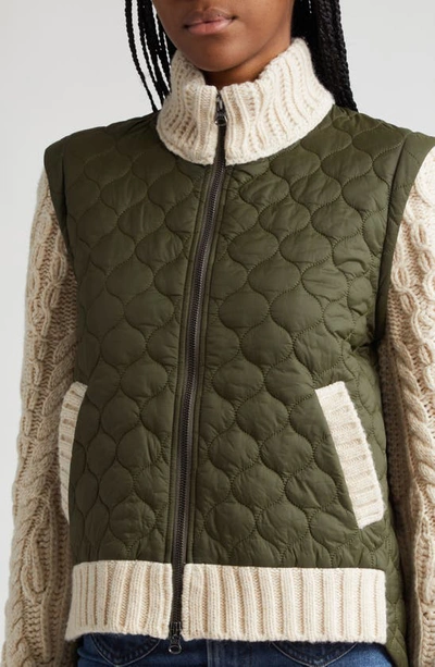Shop Veronica Beard Patra Mixed Media Wool Blend Jacket In Army/ Oatmeal