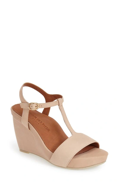 Shop L'amour Des Pieds Idelle T-strap Wedge Sandal In Nude Nappa