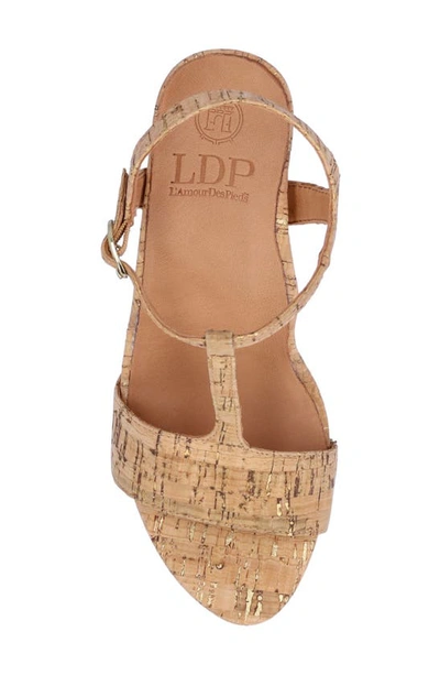 Shop L'amour Des Pieds Idelle T-strap Wedge Sandal In Natural/ Gold