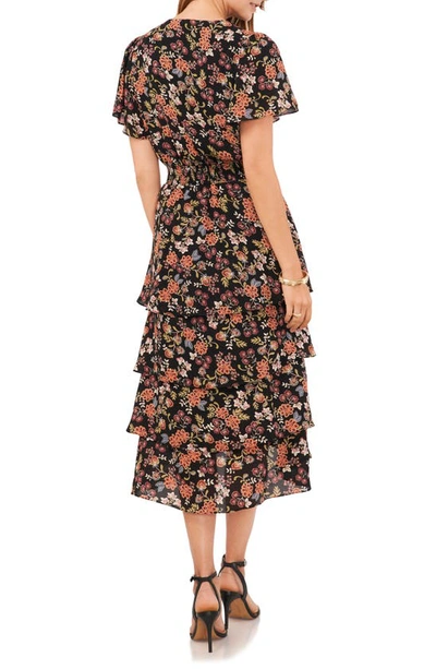 Shop Vince Camuto Floral Tiered Dress In Rich Black