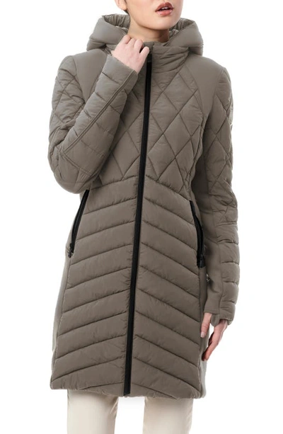 Shop Bernardo Mixed Media Water Resisant Quilted Puffer Jacket In Liquid Metal