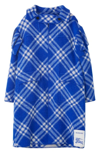Shop Burberry Bias Check Wool Duffle Cape In Knight Ip Check